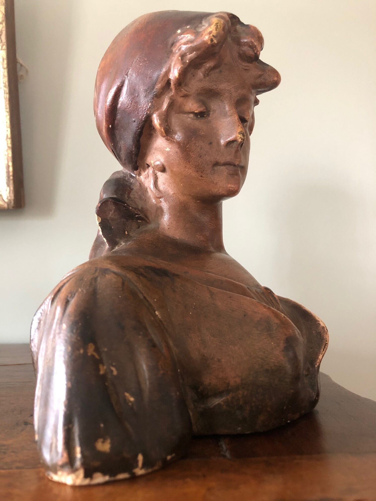 Plaster bust: girl in scarf