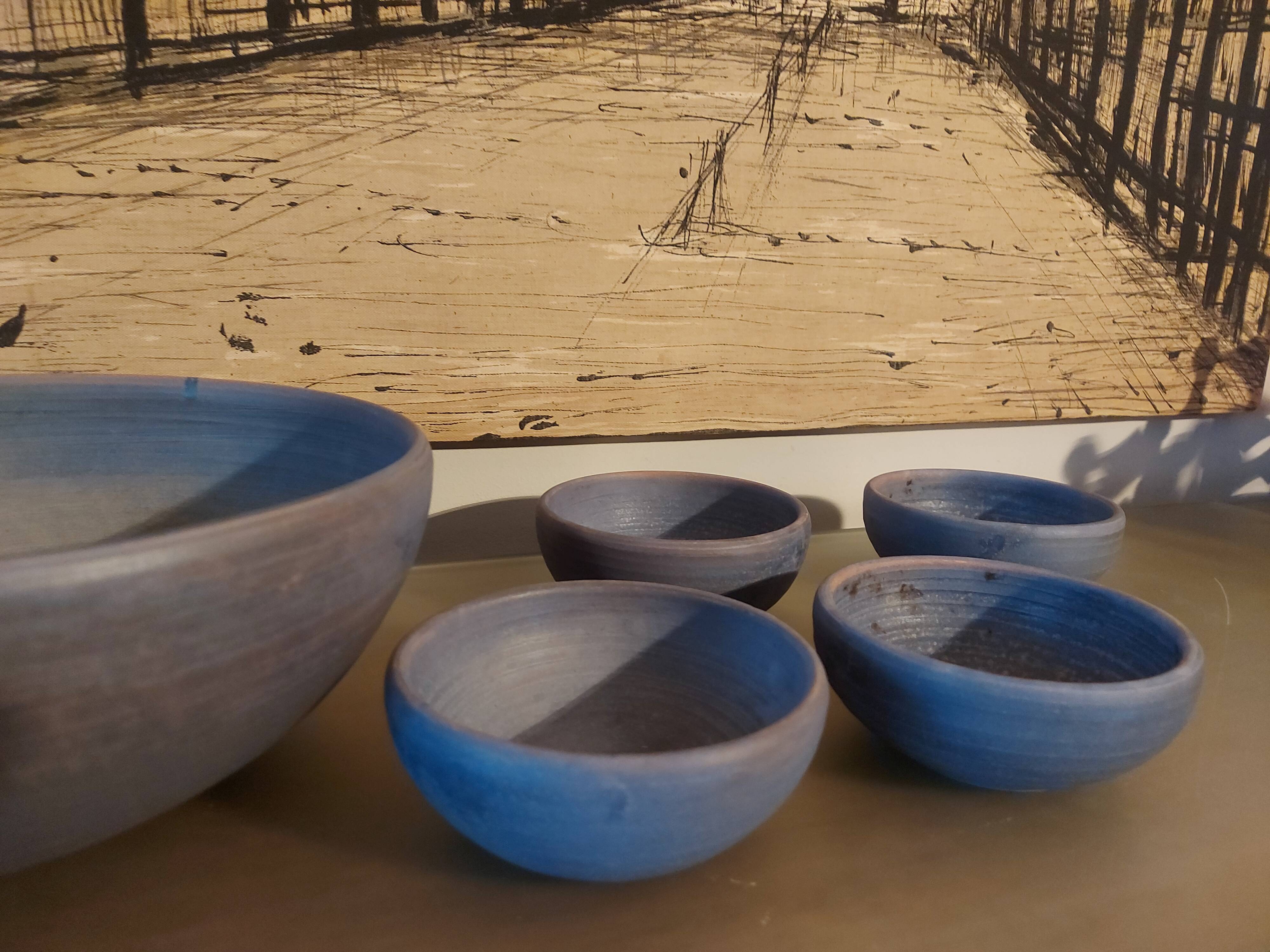 Set of 9 ceramics 60, 70'S, Jean Pierre Gasnier, Salad bowl and cups