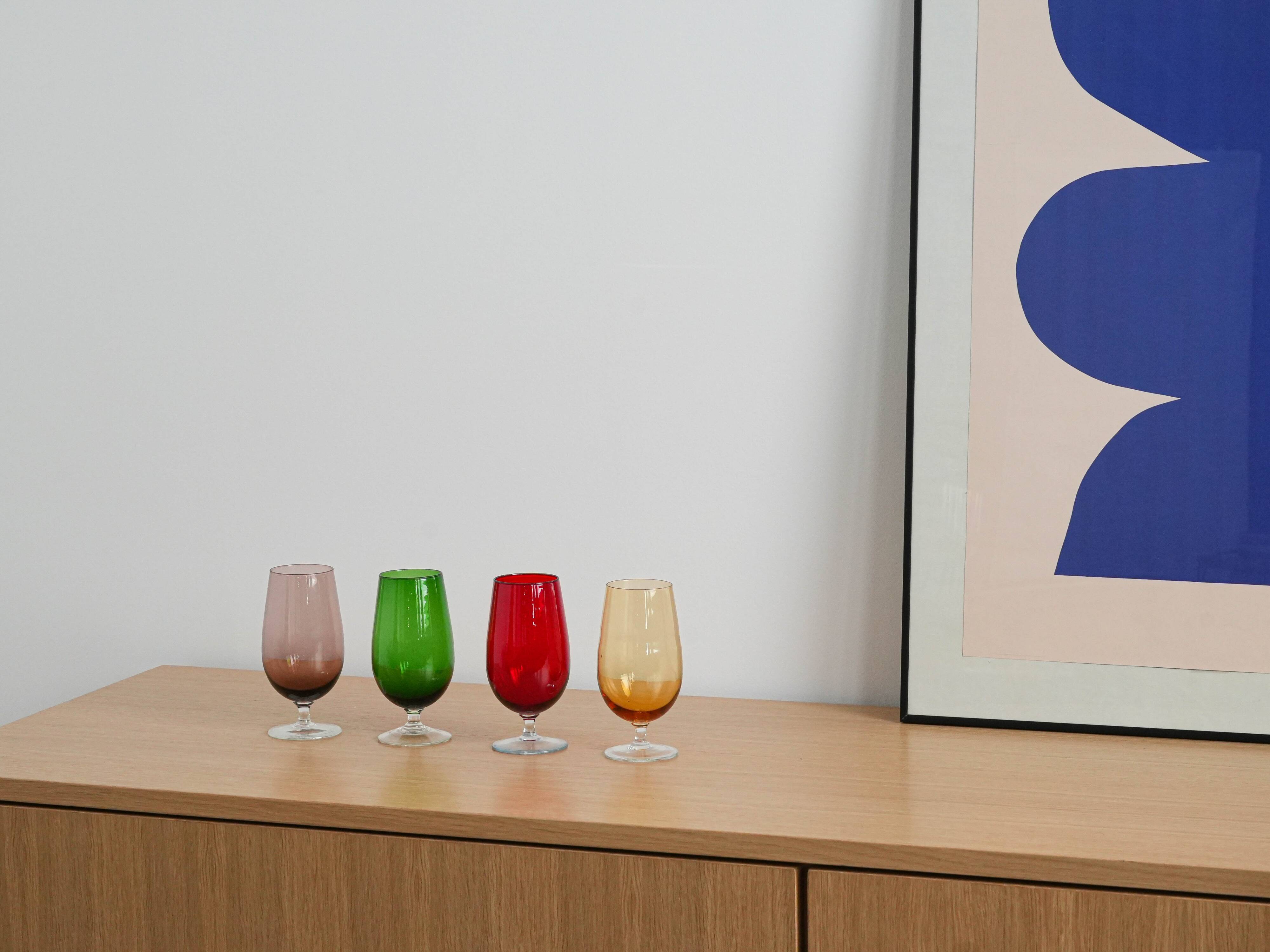 Set of colourful glasses, Italian design, 1970s, made in Italy