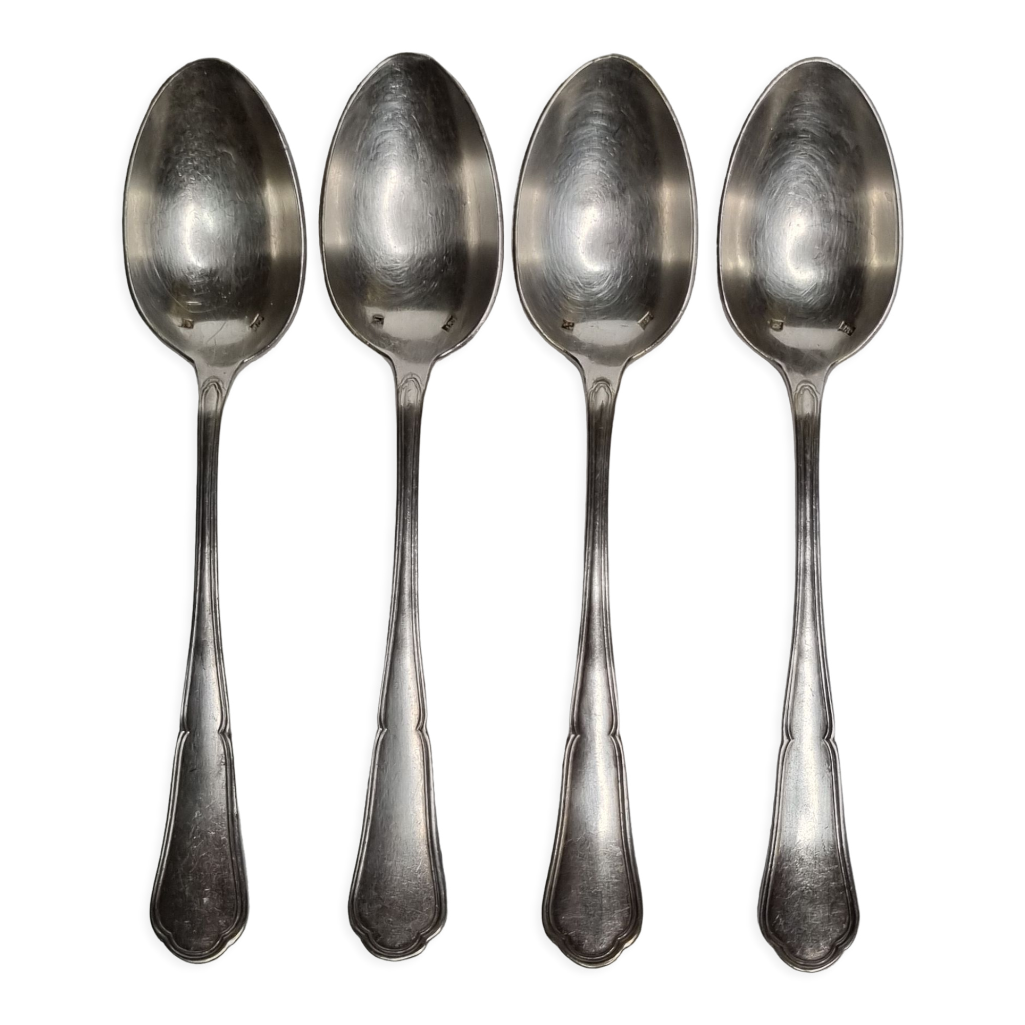 Set of 4 silver metal spoons, 14.5 cm