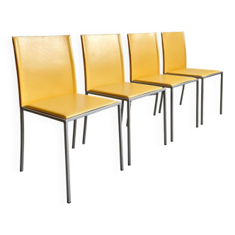 Ensemble de 4 fauteuils en cuir moderniste minimaliste italien, Italie, 1990s