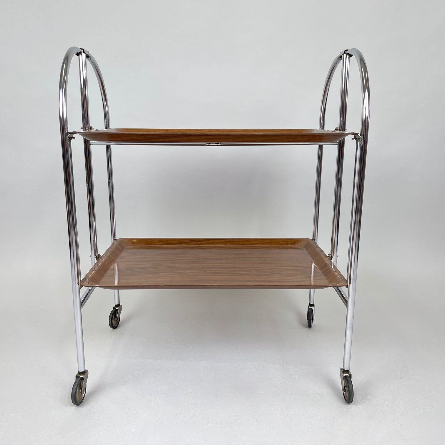 Mid-century Vintage Chrome and Plywood Folding Serving Trolley, 1950's