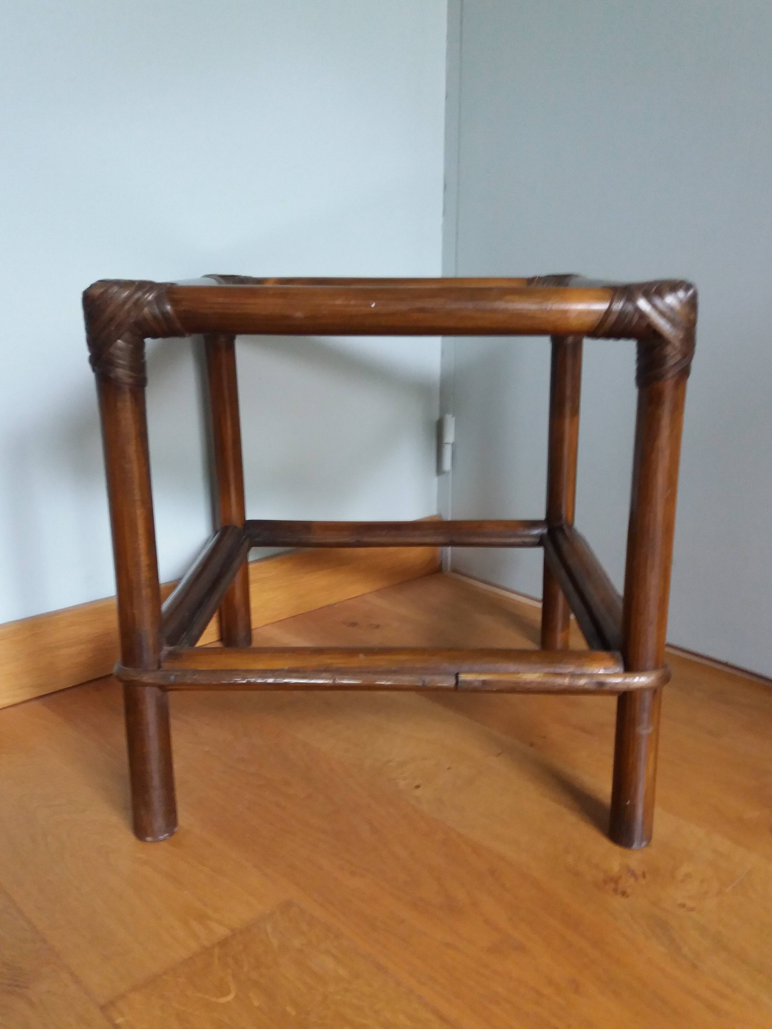 Wicker rattan glass end table