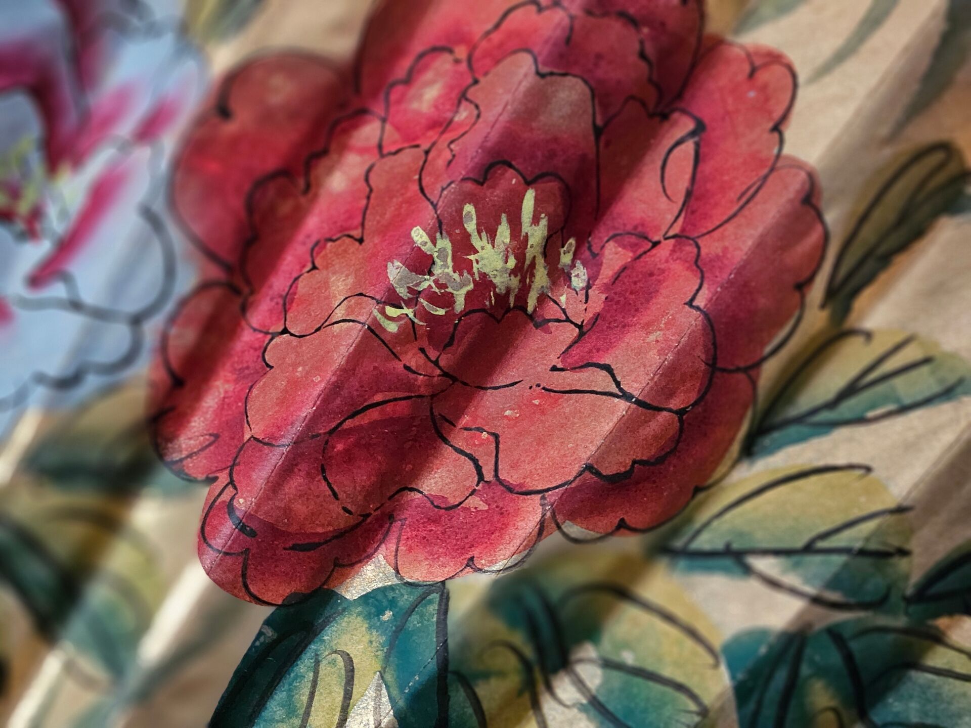 Large vintage hand-painted Japanese fan
