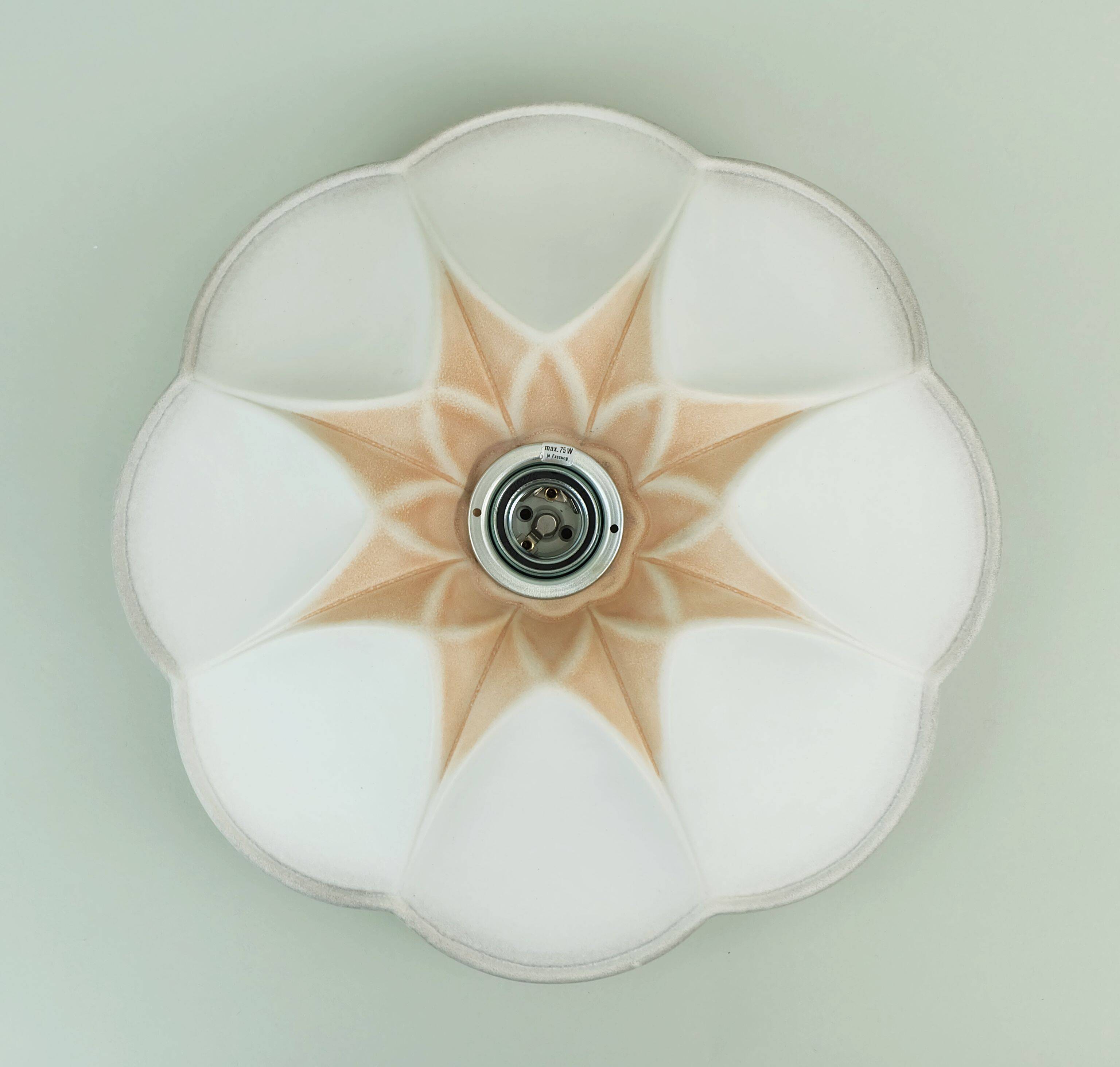 Vintage ceramic ceiling light or wall lamp flower shape white grey rose 80s