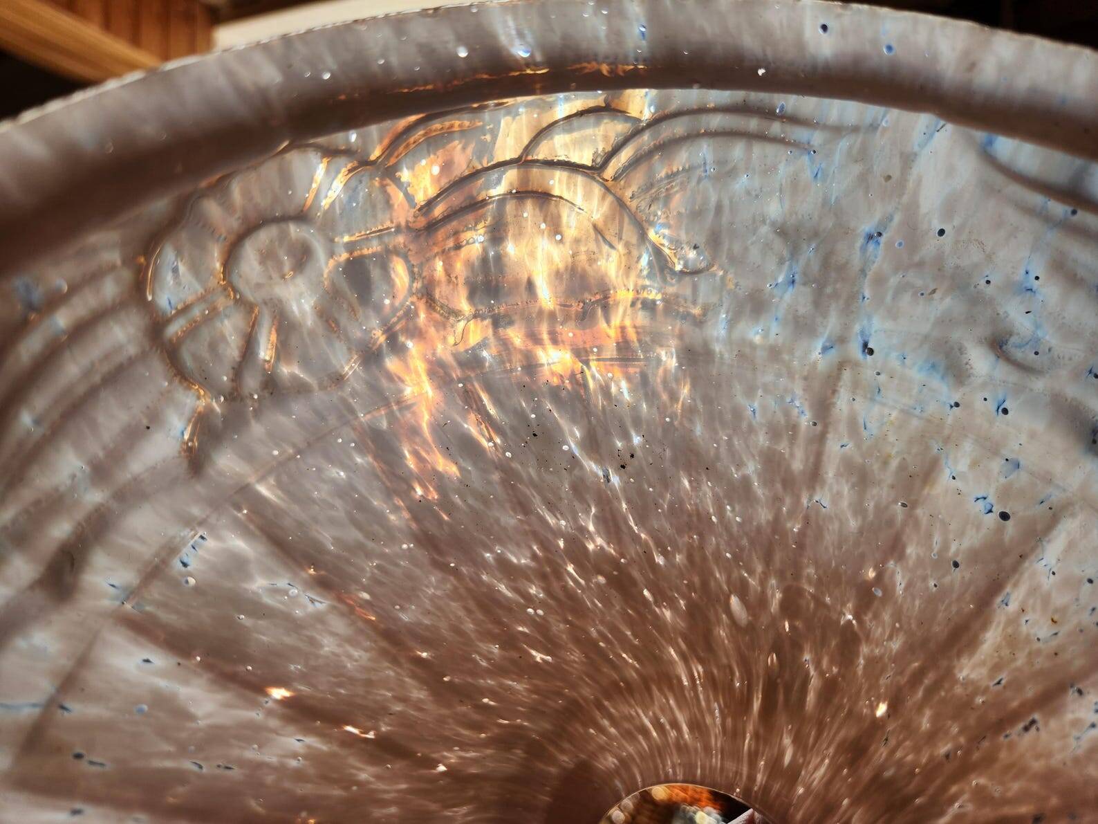 Art Deco Pink Opaline Glass Suspension Lamp Shade Rose Detail