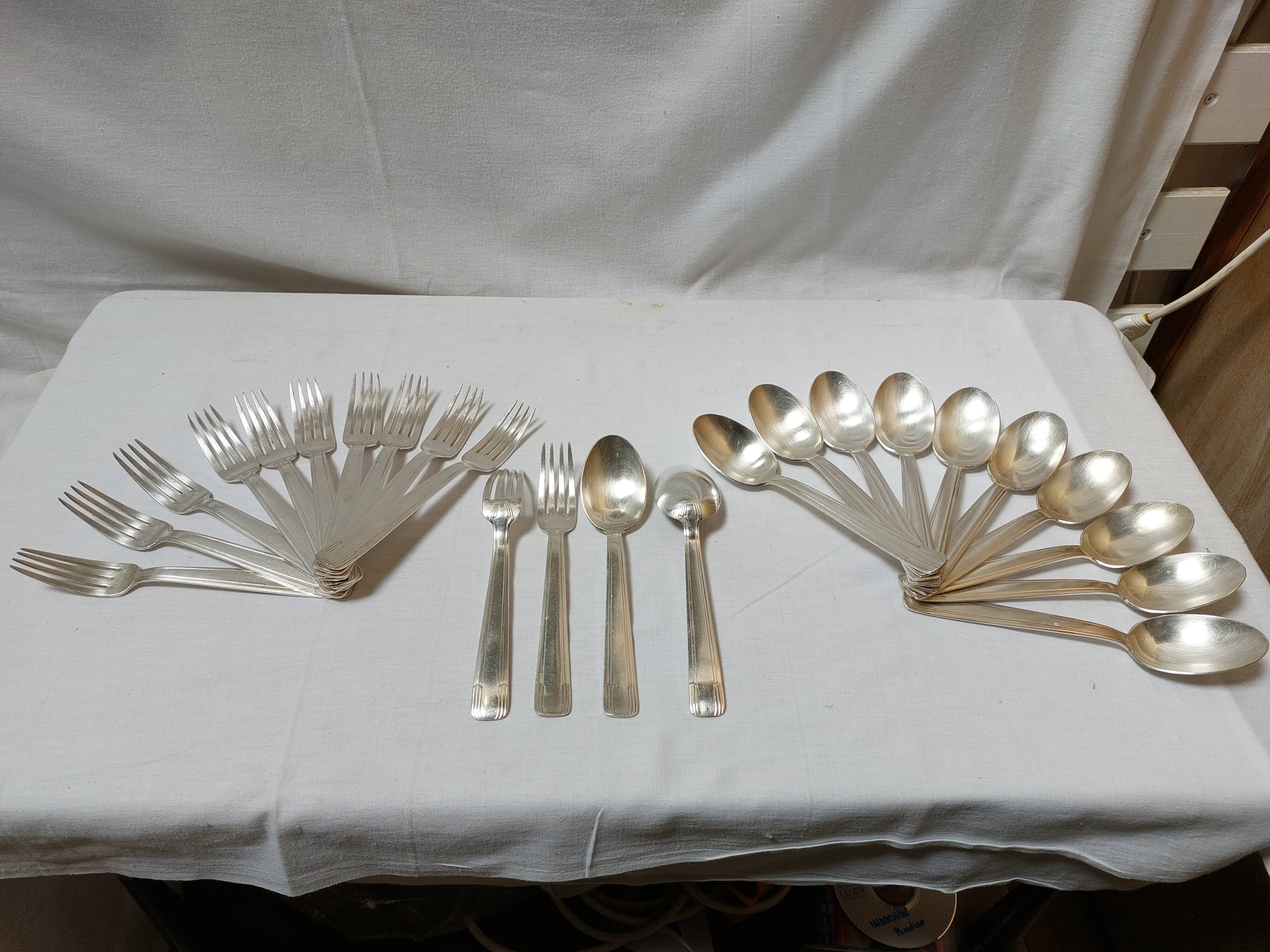 Cutlery set 24 pieces Art Deco in silver metal 84g - Goldsmith's mark