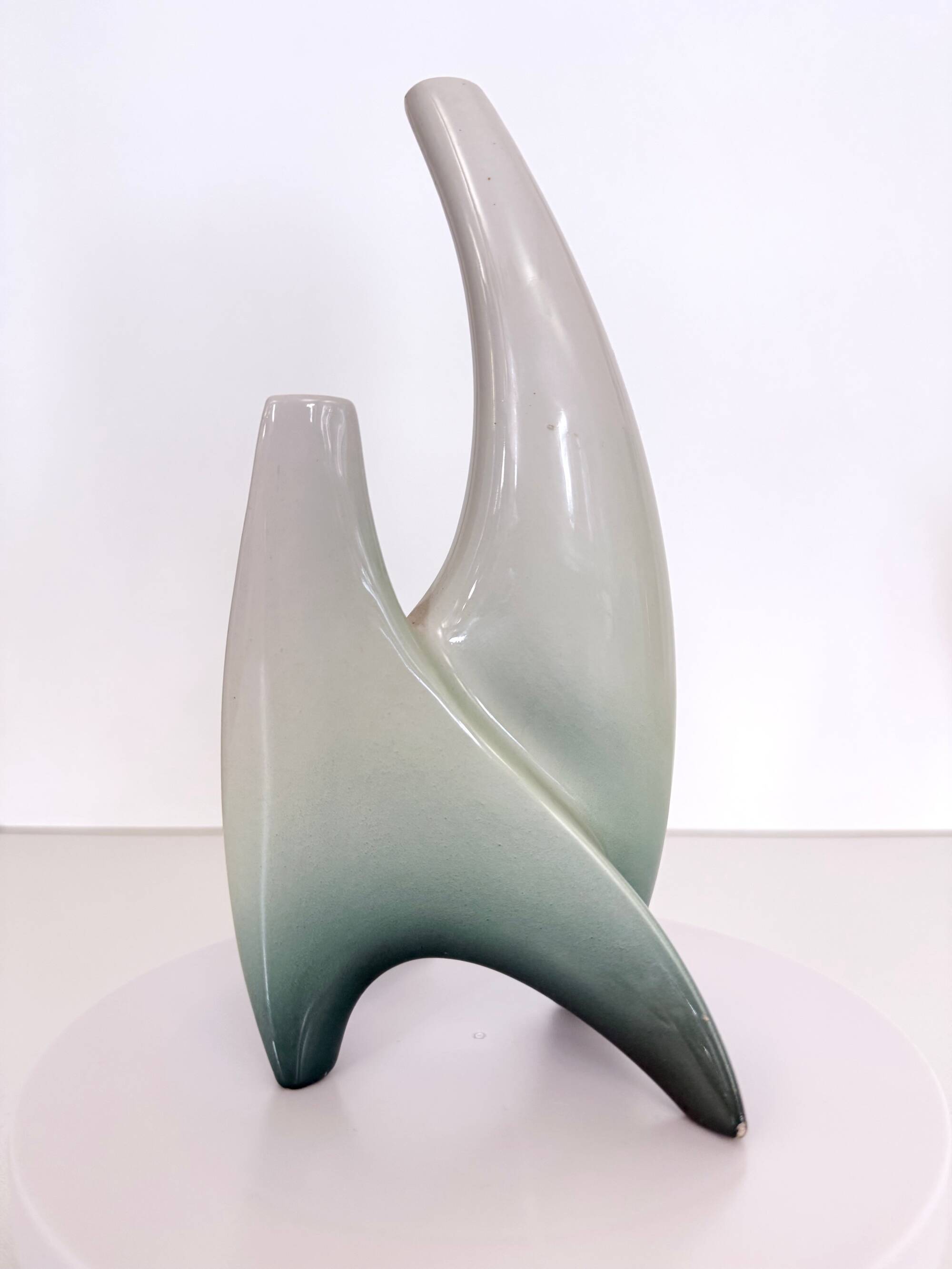 White and Green Ceramic Flower Vase Sculpture attr. to Vibi, Turin, Italy