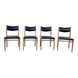 Set of 4 Scandinavian chairs in light wood and black faux leather – vintage
