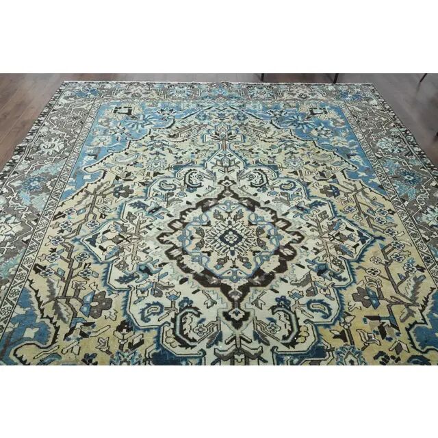 1960s Vintage Persian Handmade Wool Cotton Brown Area Rug 278x354