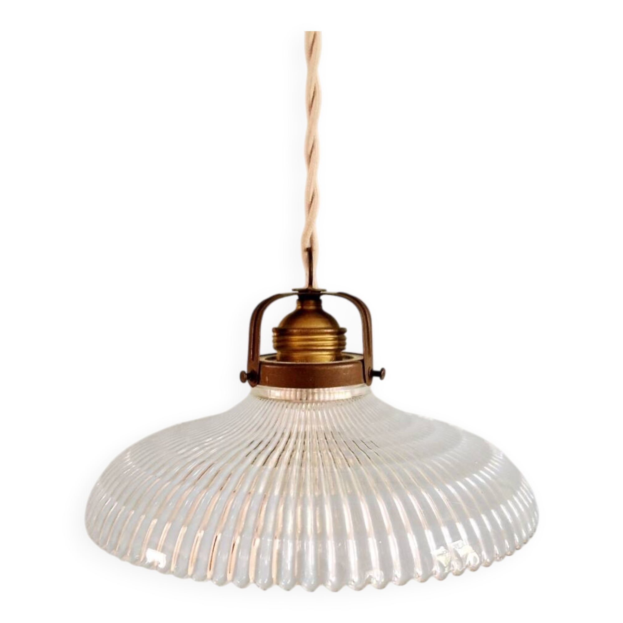 Art Deco pendant light in grooved glass, 1920s-30s