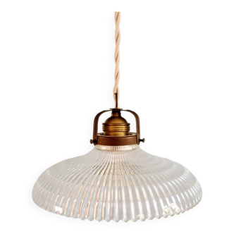Suspension Art Déco en verre rainuré, années 1920-30