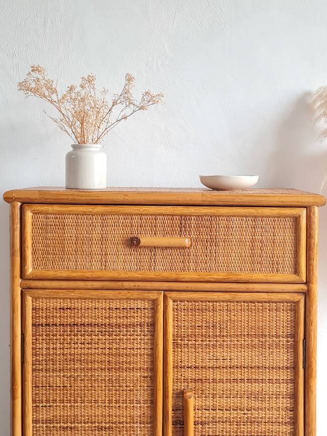 Vintage rattan sideboard from the 1970s.