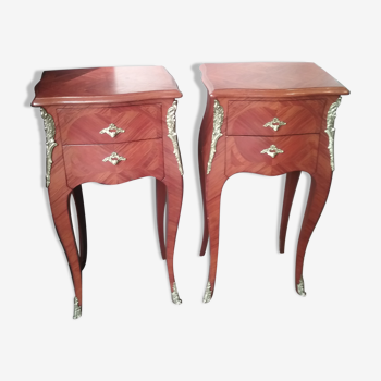 Pair of bedside tables style Louis XV in marquetry