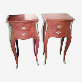 Paire de chevets style Louis XV en marqueterie