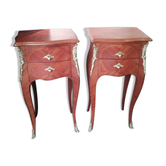 Pair of bedside tables style Louis XV in marquetry