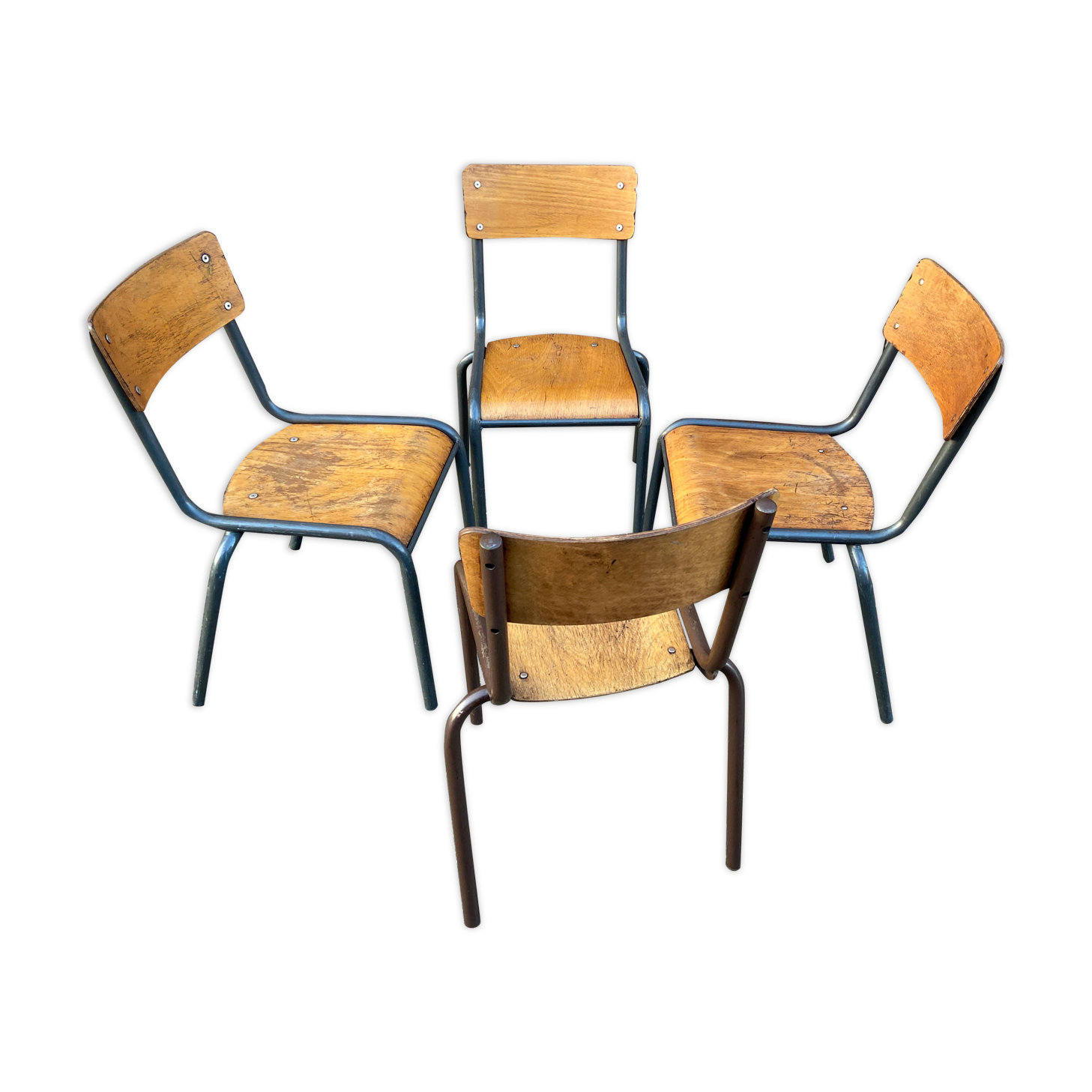 Lot de 4 chaises d'école dépareillée vintage
