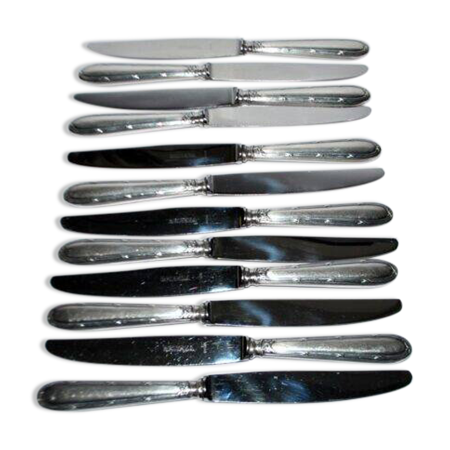 RENEKA Lot of 12 table knives with crossed ribbons and silver-plated metal, 24.5cm