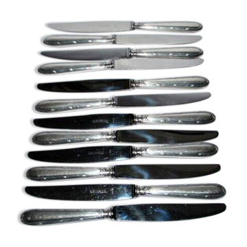 RENEKA Lot of 12 table knives with crossed ribbons and silver-plated metal, 24.5cm