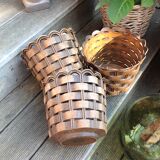Suite of three cache pots imitation wicker braided by Emsa / vintage 60s-70s