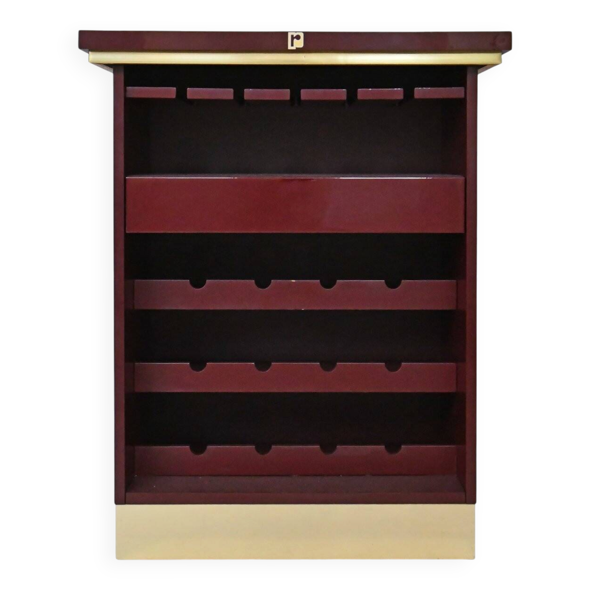 Burgundy lacquered wooden bar cabinet by designer Paco Rabanne.