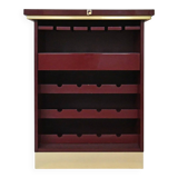 Burgundy lacquered wooden bar cabinet by designer Paco Rabanne.