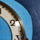 Vintage formica clock asymmetrical silent wall clock "GC celestial blue"