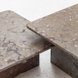 Set of 3 square, fossil marble coffee tables, 1970’s design