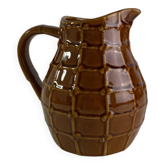 Large Saint-Clément vintage brown rope pitcher 1950
