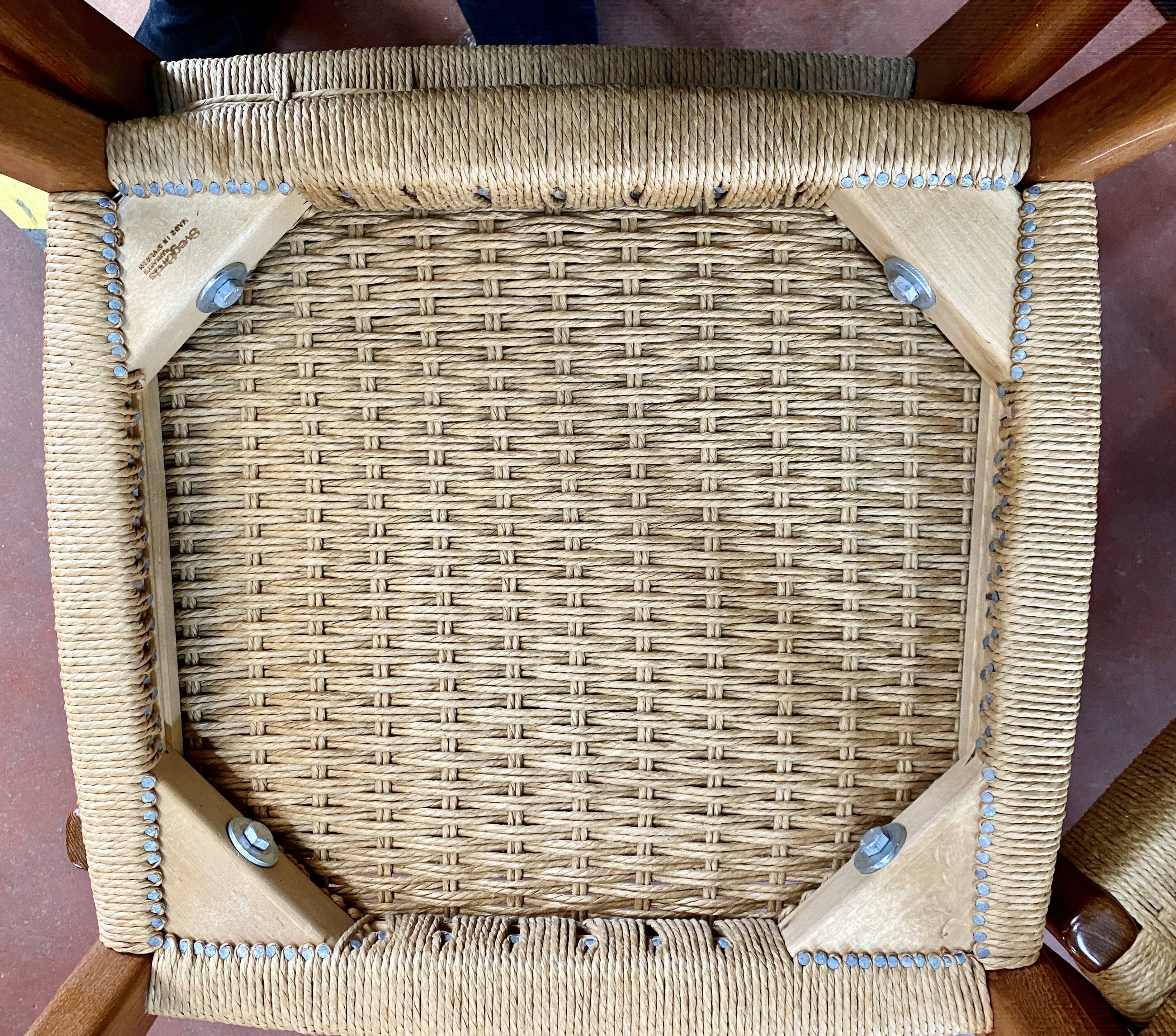 Suite Of 4 Scandinavian Teak And Rope Chairs By Svegards Markaryd