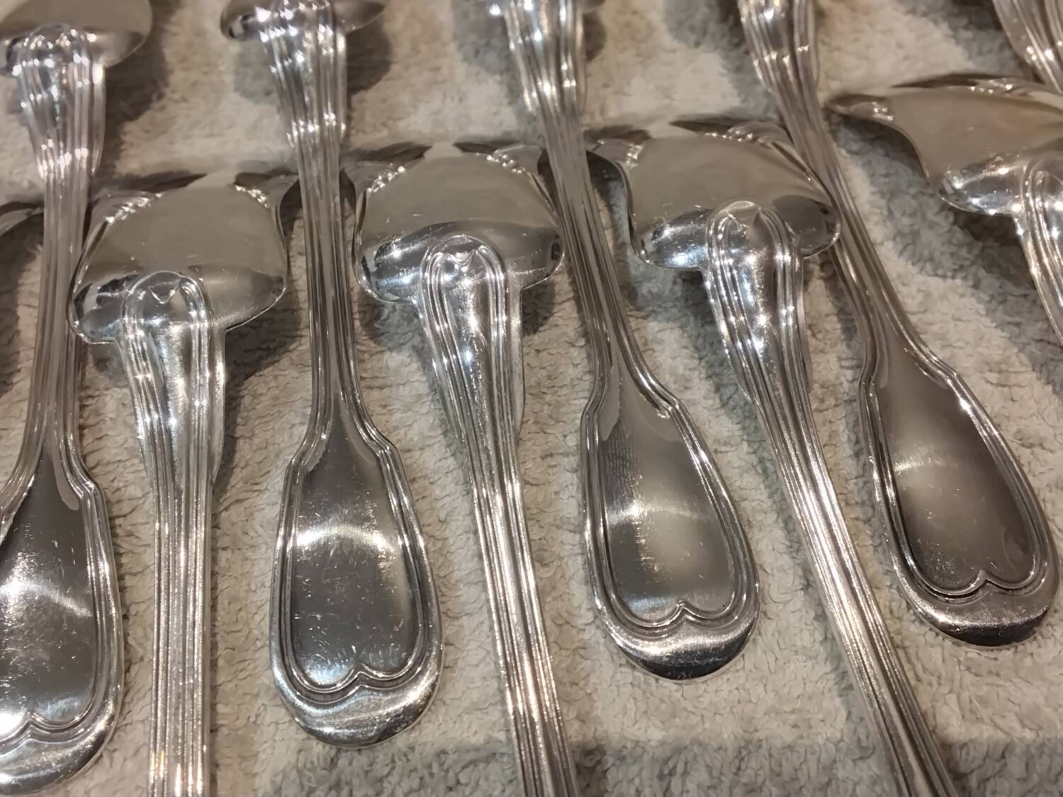 12 silver-plated metal ice cream scoops, Christofle silversmith, Chinon pattern
