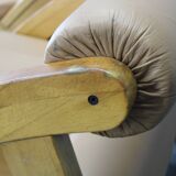 1970s Pair of Rare Oak Armchairs Upholstered in  Leatherette, Czechoslovaki