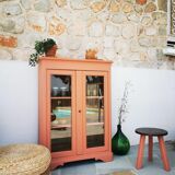 Antique showcase, cupboard, glass cabinet, wood and terracotta, Parisian format