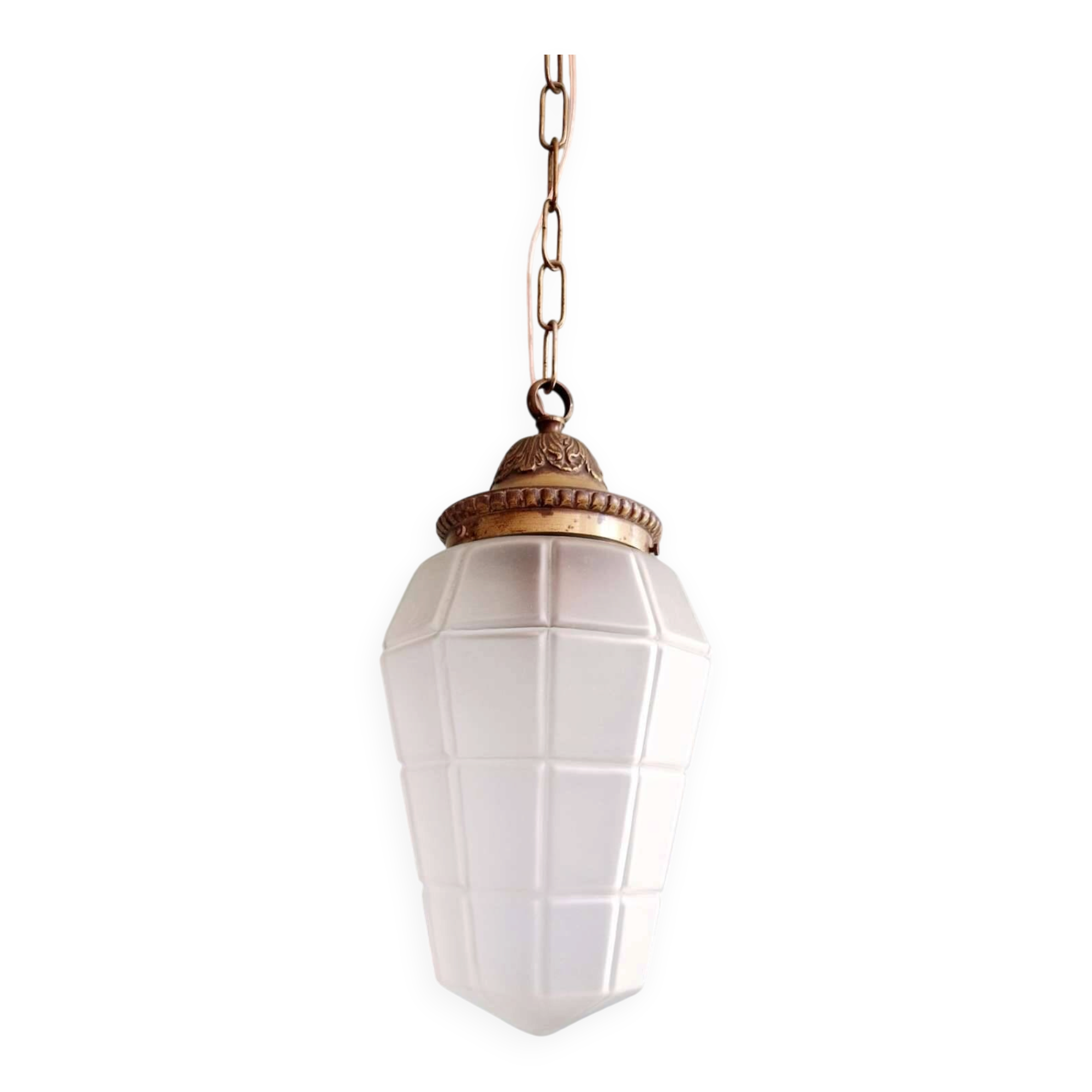 Art Deco pendant light in frosted faceted glass, 1920s