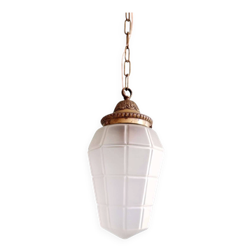 Art Deco pendant light in frosted faceted glass, 1920s