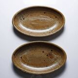 2 oval vintage stoneware/ceramic dishes from Salins, 1960s.
