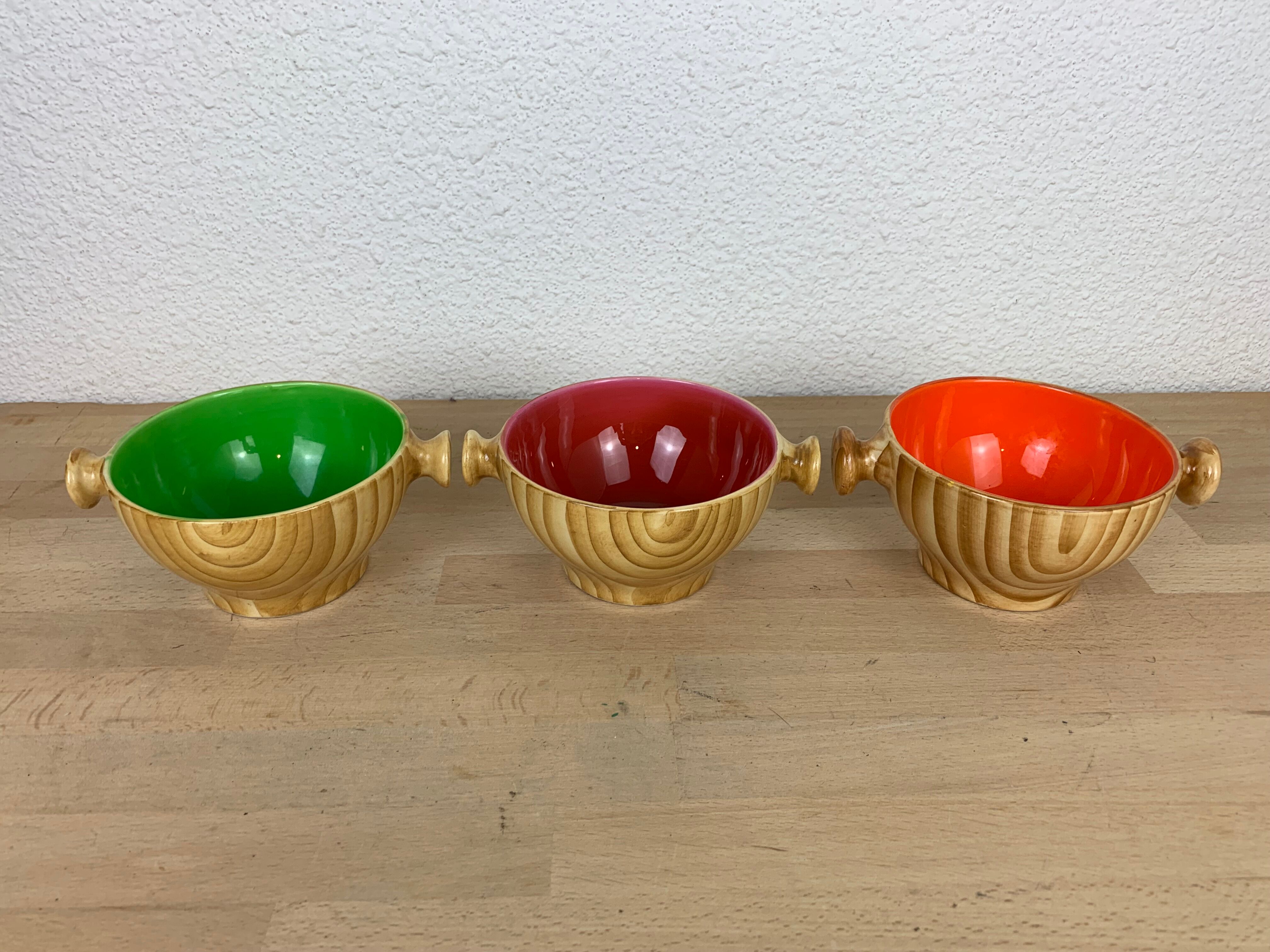 3 bowls Vallauris Grandjean Jourdan, ceramic wood effect 60