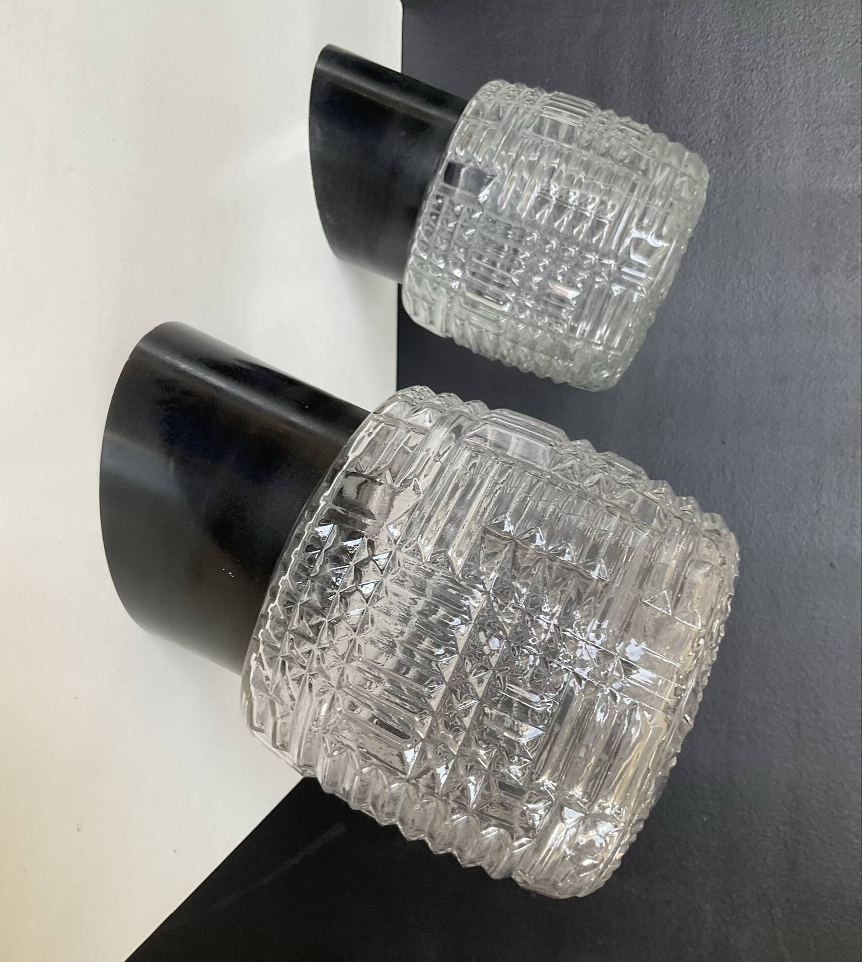 Pair of vintage moulded glass wall lights from the 70s.