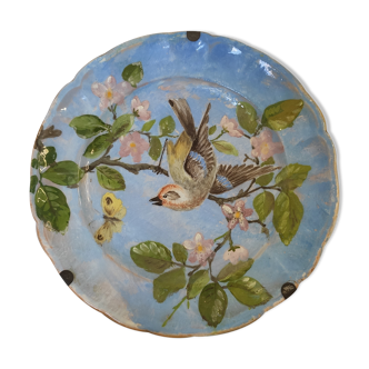 Assiette décorative ancienne motif oiseau