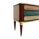 Mid Century Modern Italian Sideboard Wood and Colored Glass. 1950s
