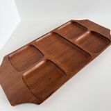 Vintage teak serving tray from the 1950s with compartments.