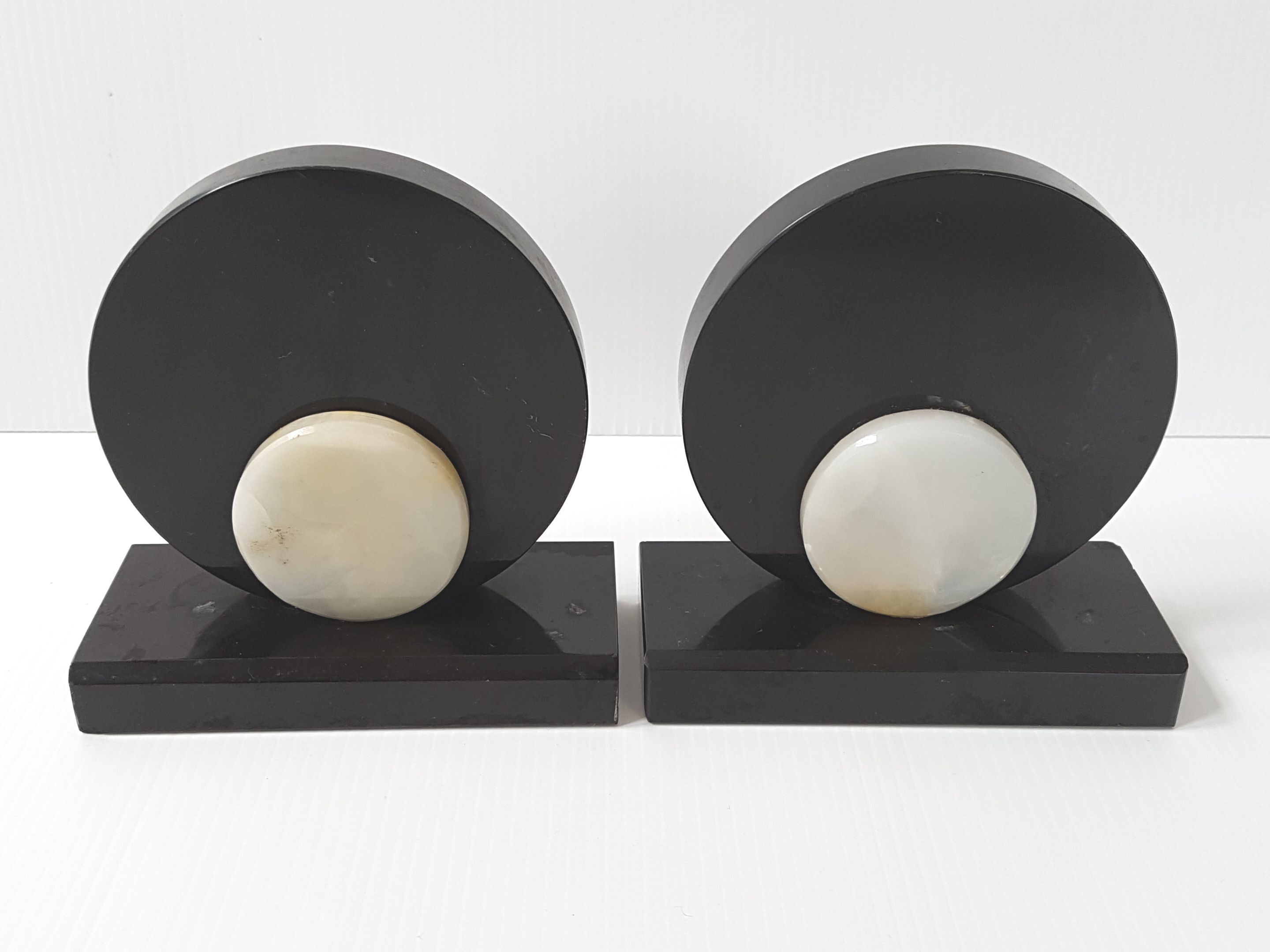 Pair of art deco marble bookends