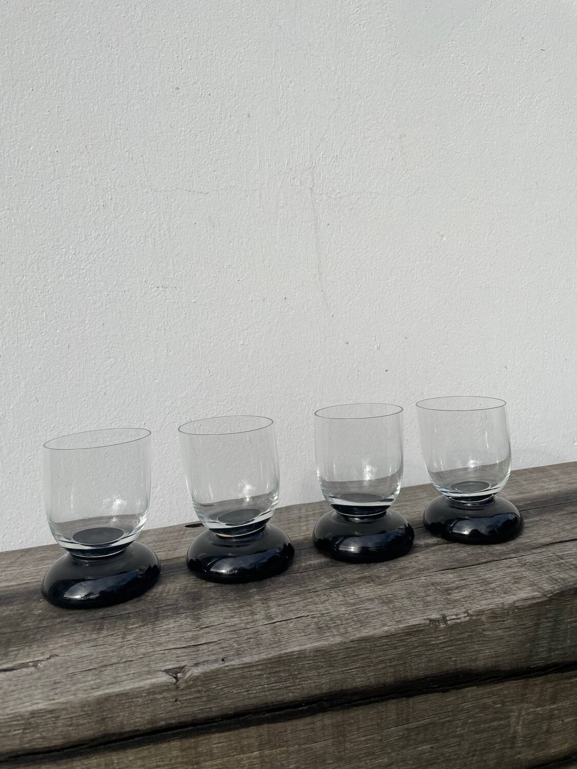 4 black water glasses 1990
