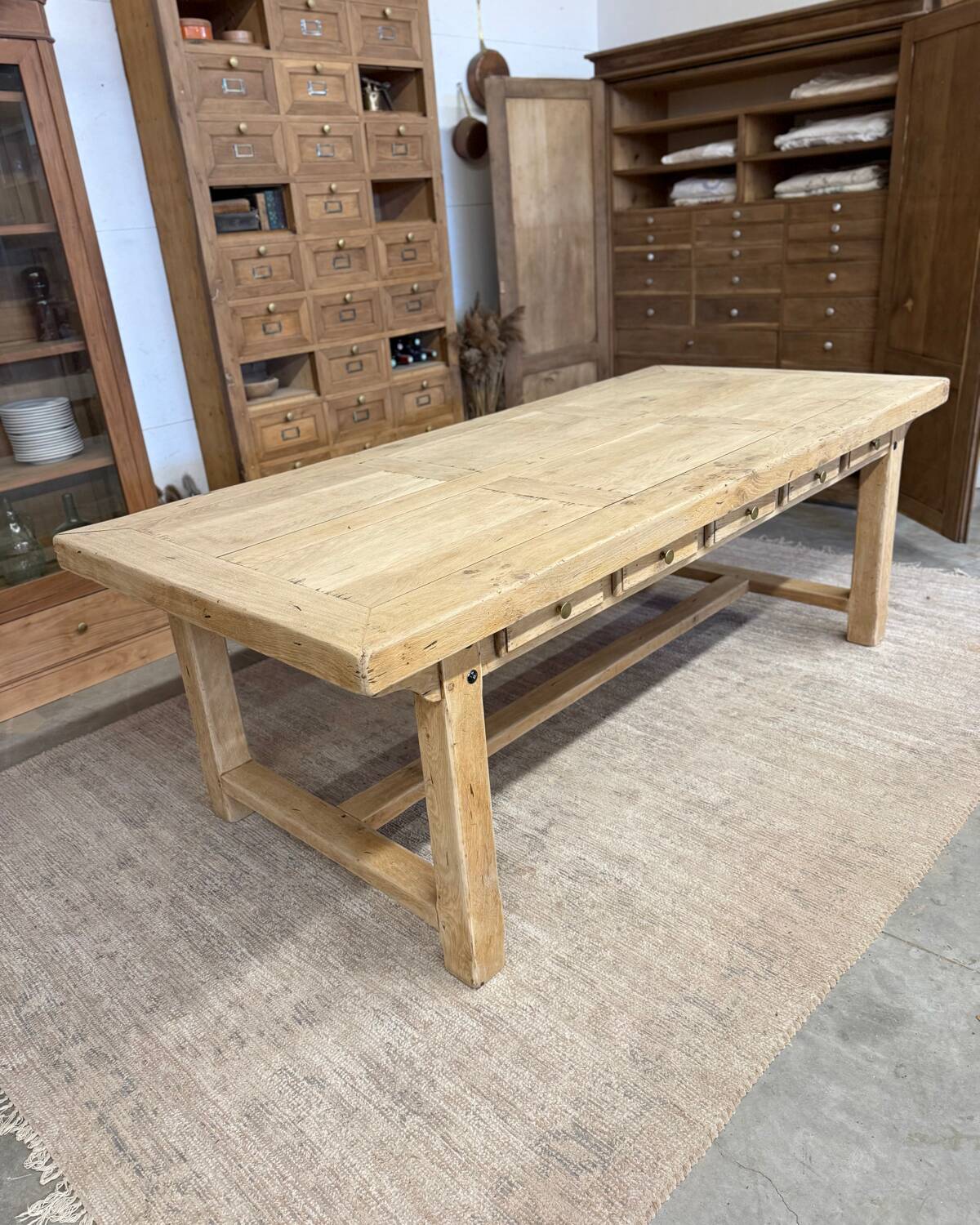 Large farmhouse table with 10 drawers