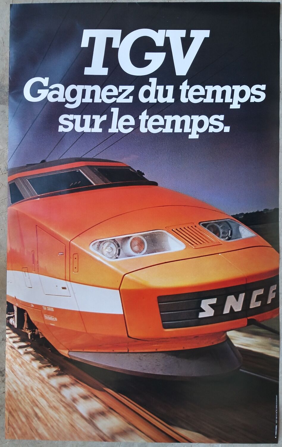 Original old SNCF poster "TGV save time" 1981