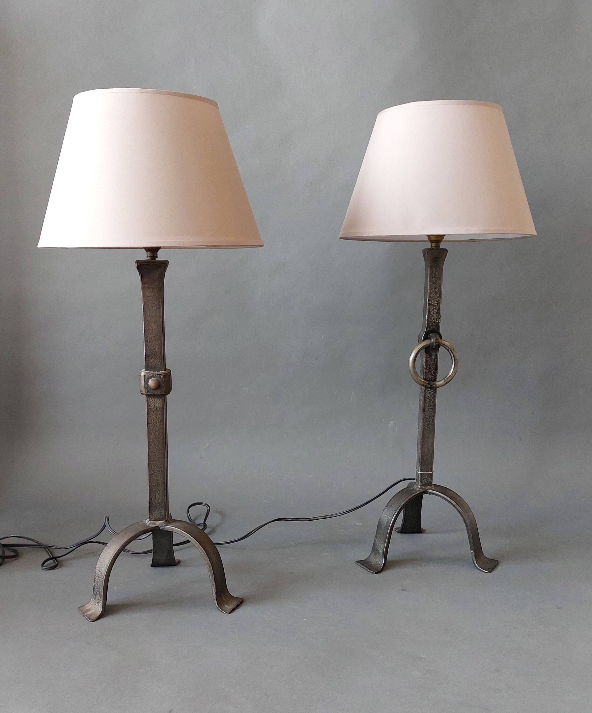 Pair of Brutalist style lamps in wrought iron 1950.