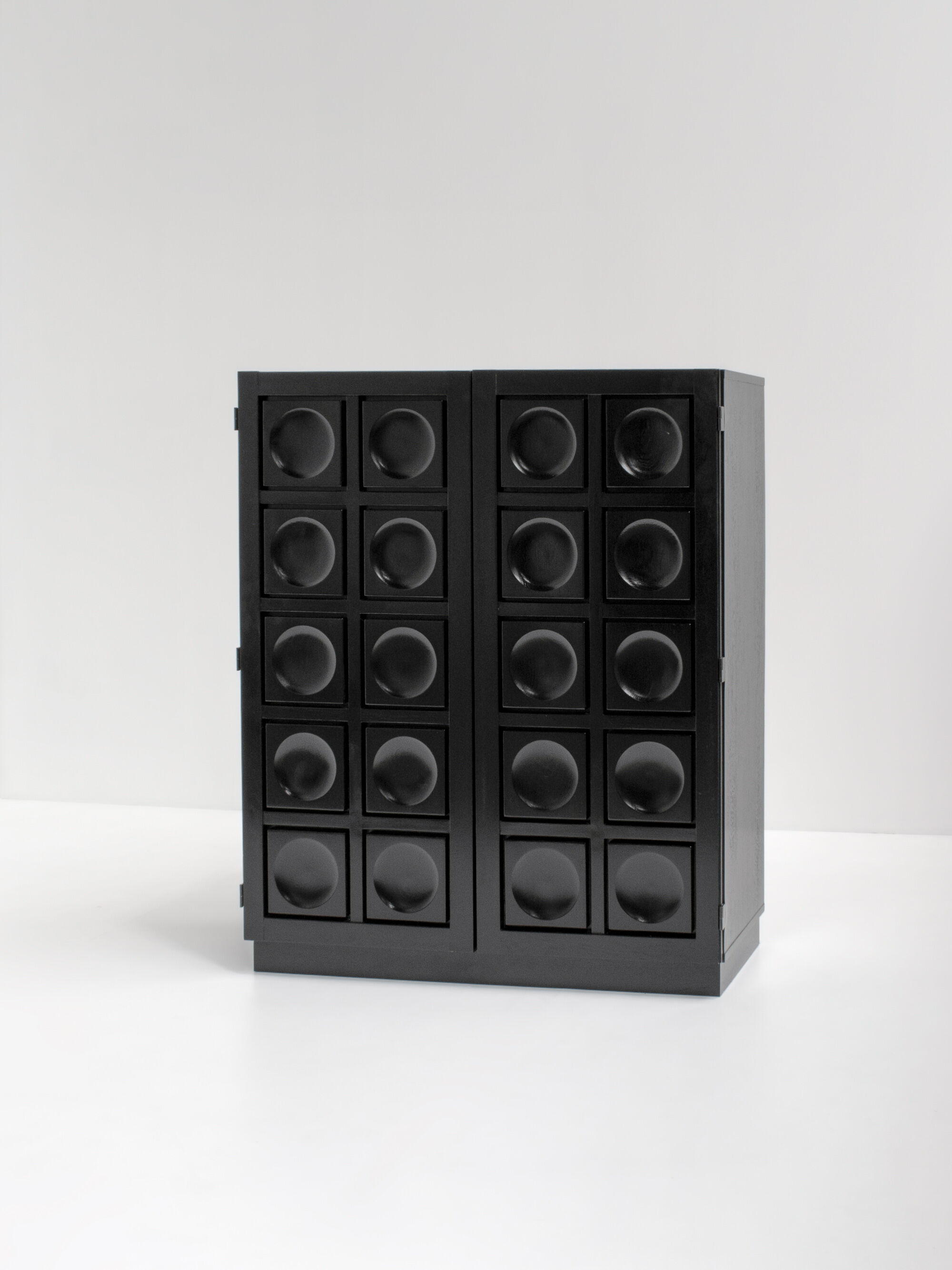 Black Brutalist Bar Cabinet with Graphic Patterned Doors, Belgium 1970s