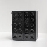 Black Brutalist Bar Cabinet with Graphic Patterned Doors, Belgium 1970s