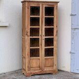 Parisian wardrobe in raw wood with engraved glass from 1920.