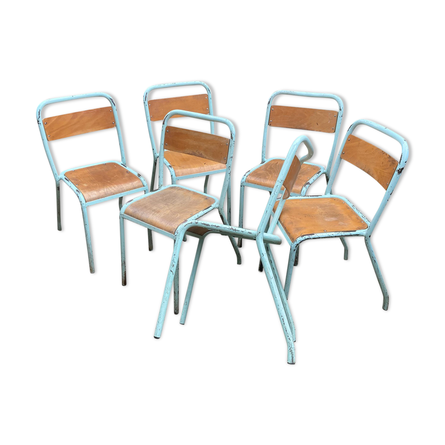 Lot of 6 sky blue Tolix chairs